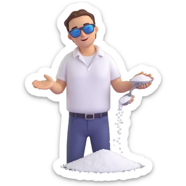 Salt Bae meme character sprinkling salt, 3D Microsoft fluent emoji style, no text sticker