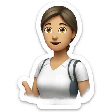 Mujer atendiendo sticker