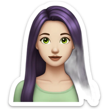 young adult woman with dark hair and purple highlights pale skin green eyes sticker