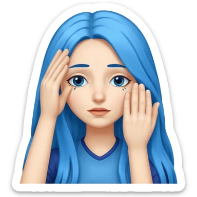 Woman with hand over eyes with long blue hair sticker