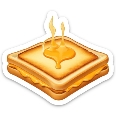 a toastie with melted cheese on the rim and an orange hat sticker