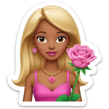 Brown skin blonde hair barbie with rose toy  sticker