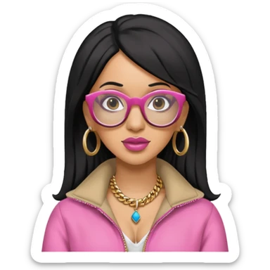 rapper Cardi B black hair, pink cloth wear glasses sticker