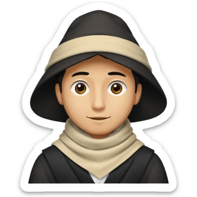 A guy with a triangle body with no arms and legs then his head is a perfect circle and his head is also black then give him a hat that doesn’t go behind his head, and last but not least give him a white scarf, NO BLACK THE COLOR FOR HIS HEAD sticker