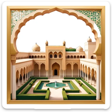 ​Cinematic Realistic Alhambra, depicted as a panoramic, zoomed-out view of the entire majestic Moorish palace complex with intricate arches, expansive courtyards, and lush gardens, bathed in soft golden lighting that highlights its opulent historical beauty, sticker