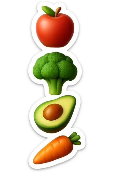 emoji stile iphone in 3d di cibo sano che fluttua in aria vericalmente, iperrealistico 4k sticker