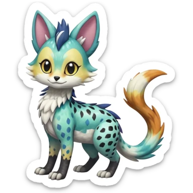 Colorful Shiny Scaly Furry Cute Realistic Meloetta-Trico-Silvally-Nargacuga-Sergal-Serval-Fakémon-creature-hybrid sticker