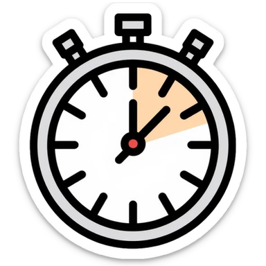 Stopwatch showing 1 minute and 58 seconds, hands pointing just before the 2-minute mark, symbolizing the two-minute rule in productivity sticker
