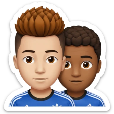 Crie um emoji de um menino com o cabelo castanho claro com uma franja reta e o corte low fade zumbi blusa de gola alta da adidas sticker