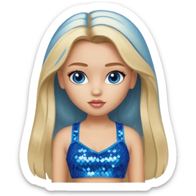 Cloe from Bratz with long light blonde hair, light skin, blue eyes, blue sequin crop top sticker