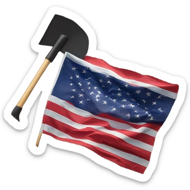 Large American Flag attached to one smaller black shovel in the ground   sticker