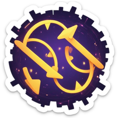 Design a dynamic repeat symbol with glowing arrows in a loop, set against an abstract, technological background. sticker