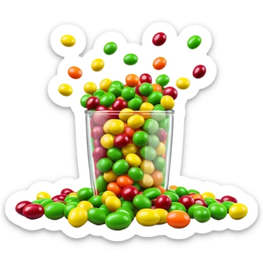minimalist colorful Skittles candy pack with green candies spilling out sticker