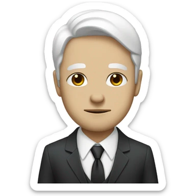 a man in a suit bowing forward with white skin sticker