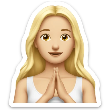 Blonde beauty girl longhair yoga two hands on cheast sticker