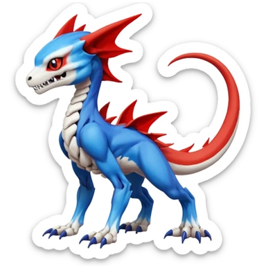 Skeletal Koraidon-Veemon-Digimon-Latias-Peppercat-Pokémon-Flamedramon-fusion-animal-hybrid-creature, Full body  sticker