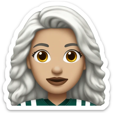 White female long dark hair red lips wearing Philadelphia Eagles jersey sticker