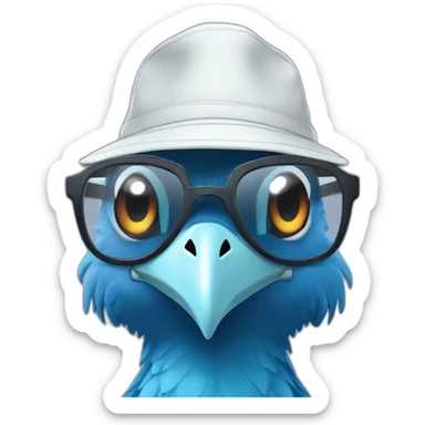 Crazy funny Cyberpunk Articuno head with human white teeth and beautiful smile wearing glasses and hat sticker