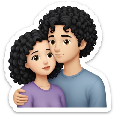 intimate moment between love, girl black hair and boy curly hair sticker