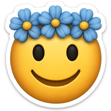 yellow face with blue flower crown emoji, digital illustration, remove background sticker
