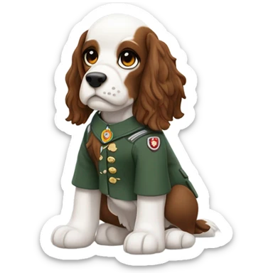 Livia Als Langbull-Spaniel  weiblich braun-grüne Augen dreirassig Tricolor grau-braunes Fell als Löschjetrettungswelpe Uniform Altrosa fan Art Oc Paw Patrol Version  sticker