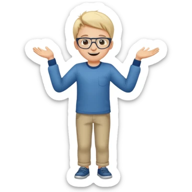 Very excited boy, full body, eyes closed, wearing glasses sticker