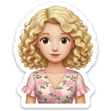 Blonde curly long hair lady with a light pink spring flowered dress sticker
