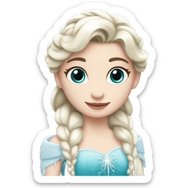 un pato inspirado en Elsa de Frozen. El emoji debe tener un cuerpo azul con detalles blancos y una cabeza blanca, así como una trenza similar a la de Elsa. sticker