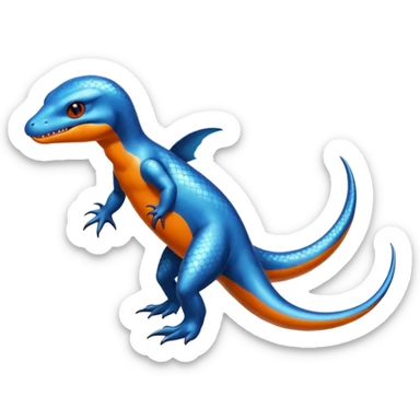 Shiny Black Koraidon-Latios-Salamander-Fakémon-hybrid-creature (full body) with orange belly sticker