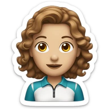 female with brown wavy hair dressed in golf gear sticker