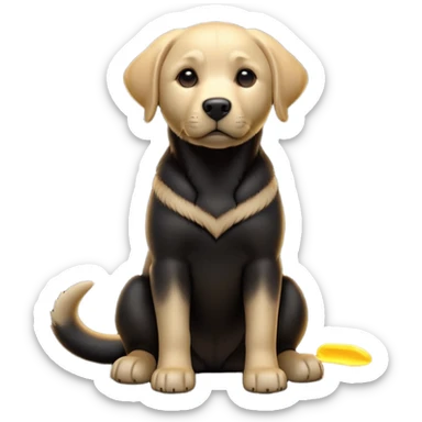 cinematic-[Labrador retriever]-realistic-full-body-sitting-emoji,-tail-resting-loosely-beside-its-paws,-head-tilted-dramatically, -sleek-[black]-fur,-simplified-yet-realistic-focused-features,-highly-detailed,-glowing-with-an-almost-sarcastic-glow sticker