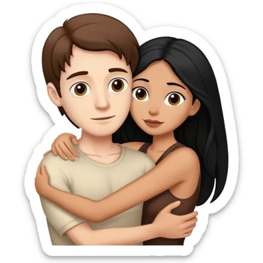 Tall pale man with brown hair hugging small latina long black hair sticker