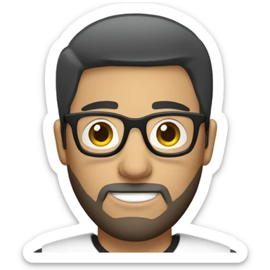 white mail with black short straight hair and goatee beard and glasses sticker