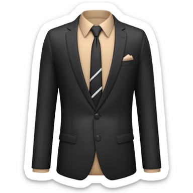 A 3D cartoon formal suit with jacket, shirt, and tie displayed neatly, smooth folds, studio lighting, Memoji-style rendering. sticker