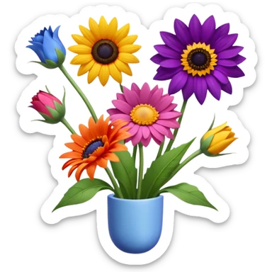 So, im back and i need these flowers into individuals emoji: Rose – pink
Sunflower – yellow
Lavender – purple
Tulip – red
Gerbera – orange
Forget-me-not – light blue
Chrysanthemum – green
Cornflower – dark blue sticker