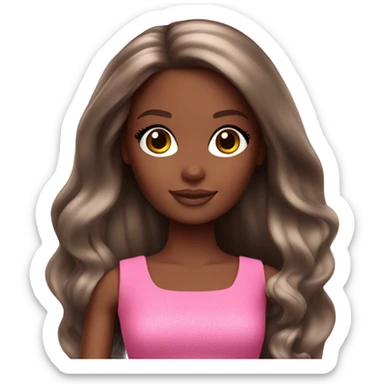Barbie with dark skin tone and pink clothing and long hair sticker