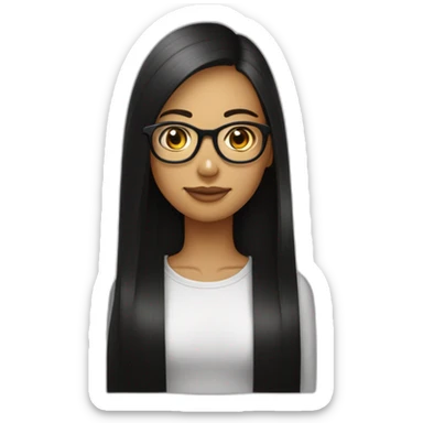 une fille avec de long cheveux noir lisse, et avec des lunette (en forme de carrer un peu déformé) assez grosse comparer a ça tête , portant un pull noir sticker