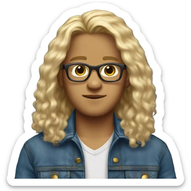 blonde long haired boy with glasses blue jean jacket with fur lining sticker