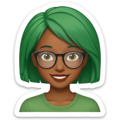 black woman with green hair and glasses sticker