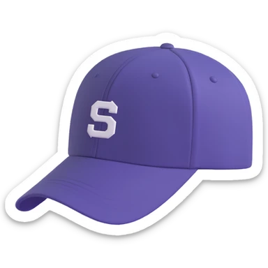 A baseball cap in a three-dimensional cartoon style, viewed from the bottom, on a white background. The image should be a 3D rendering with high resolution and bright colors. Use a perspective composition with high saturation and prominent details. Create a floating effect and a lively atmosphere. sticker