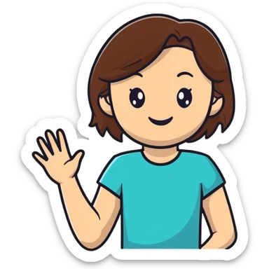 White girl with medium length brown hair, happy expression sticker