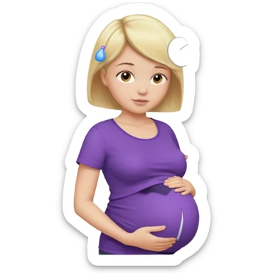 pregnant female with short hair, purple shirt, abdomen-head-neck, blond sticker