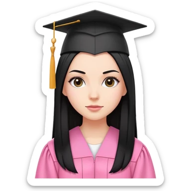 White girl with long straight black tine wearing pink graduation clothes sticker