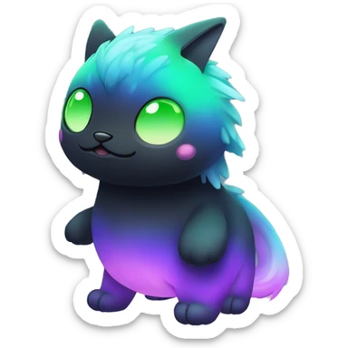 Cute cool black nebula fading green blue purple pink gradient animal hybrid Fakemon full body sticker