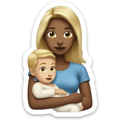 Teen girl with dirty blonde hair holding a baby boy sticker
