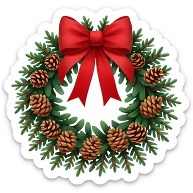 Christmas wreath with long bow and pinecones sticker