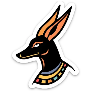Egyptian god Anubis with jackal head, headdress, collar sticker