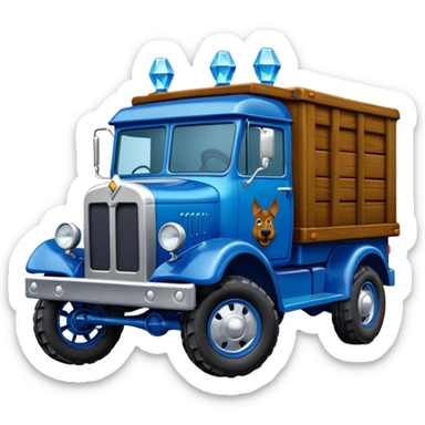 shiny crushed-dark-blue crystal body frozen Scooby Doo 1912 antique long-wheelbase cab over off-road trails low rider moving truck  sticker