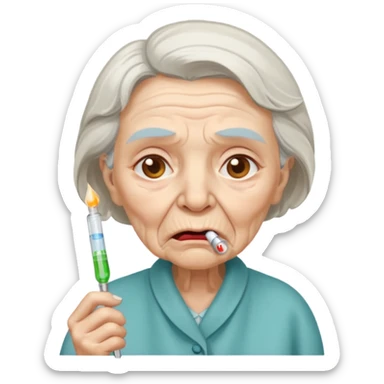 sick old woman with thermometer on her mouth sticker