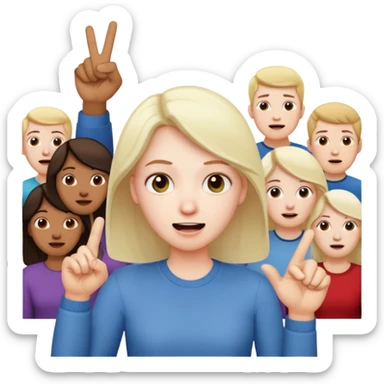 A person in the front row feeling scared, with the audience HAPPY AND POINTING FINGER. sticker